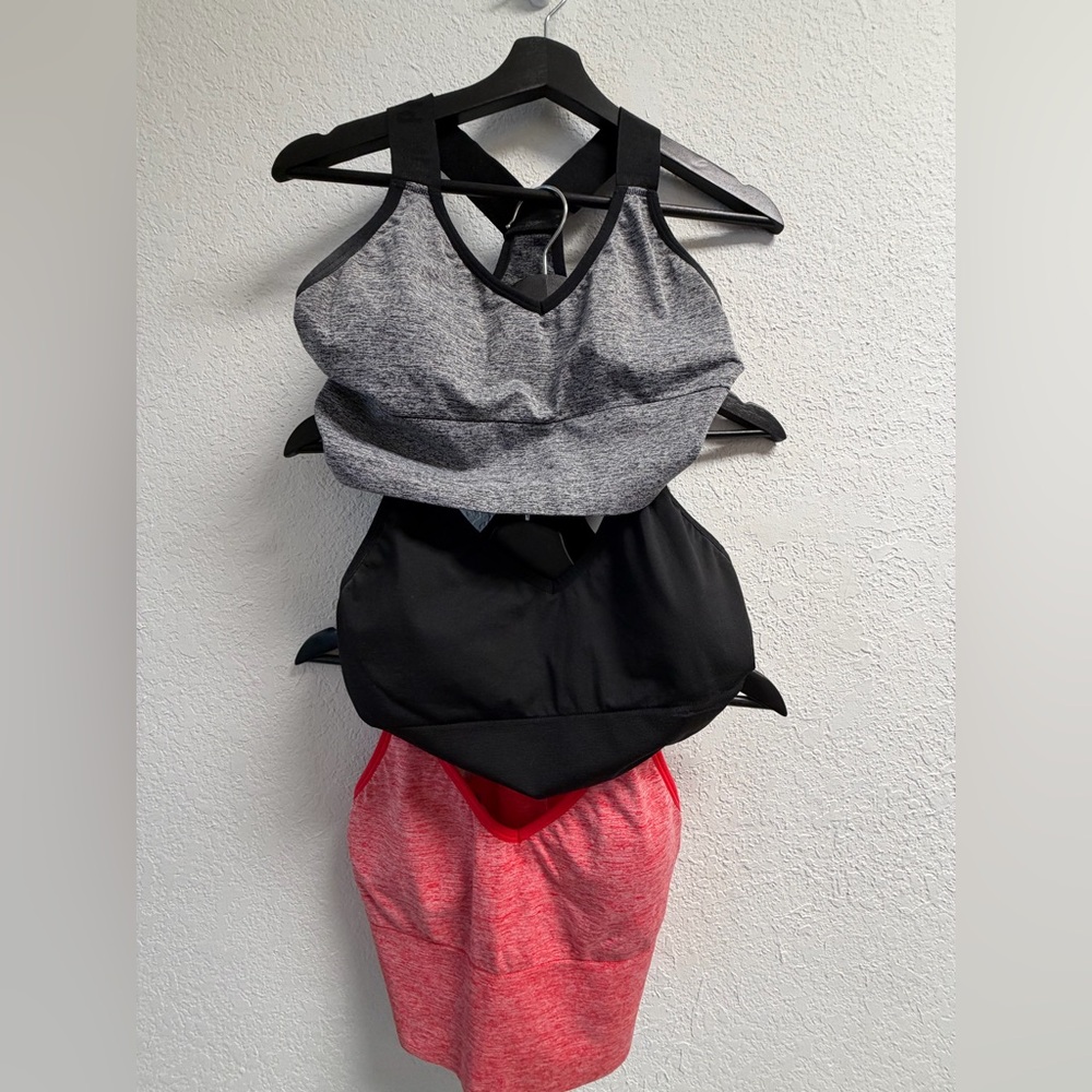 Victoria Secret Set 3 Seamless Women's Black, Black Marl Red Sports Bra Set L